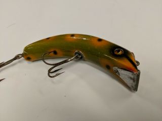 Vintage Old Wooden Fishing Lure South Bend Teas Oreno Green Frog Musky Bass Bait 2