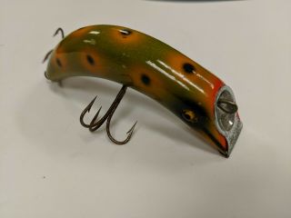 Vintage Old Wooden Fishing Lure South Bend Teas Oreno Green Frog Musky Bass Bait 5