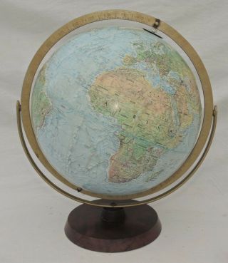 Vintage Readers Digest Relief Map Globe On Wooden Base