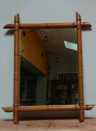 Large Antique Vintage Old Wooden Wall Hanging Mirror Decorative Bamboo