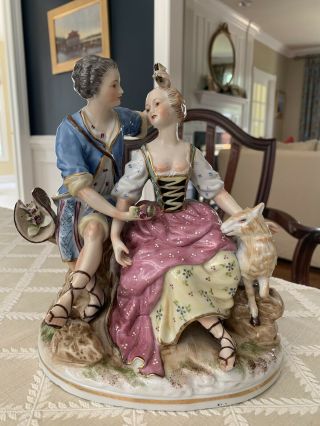 Antique Hand Painted 19th Century Shepherd Couple Lovers Sheep Model No A41