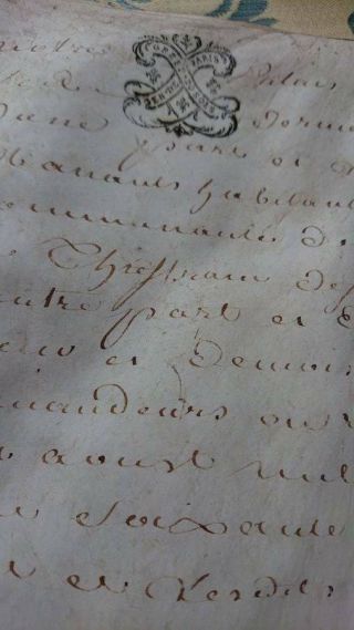 Antique French 18thc Sepia Script Vellum Manuscript Document Dated 1780