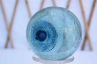 Japanese Glass Fishing Float,  3.  58 " Diameter,  Aquamarine W/ Blue Sealing Button