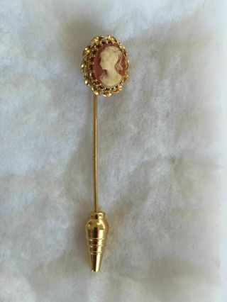 Antique 1/20 12 Carat Gold Filled Cameo Stick Pin,  Young Lady Unique