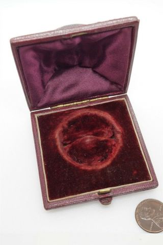 Antique English Burgundy Circular Pin / Brooch Domed Box Jewelry Display C1860