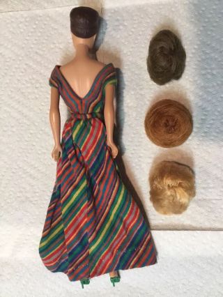 Vintage Barbie Fashion Queen Doll With Two Piece Dress And 3 Wigs,  Minty 3