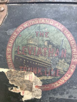 Antique Leviathan Wardrobe Steamer Trunk Luggage Chest 2