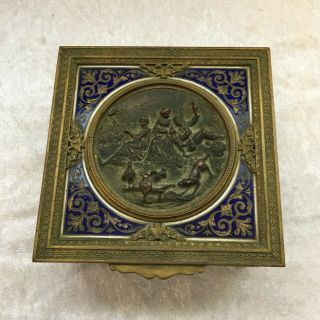 French ormolu bronze & enamel jewel box retailed by Ovington C.  1900 2