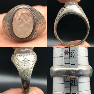 Silver Roman Face Old Wonderful Agate Intaglio Stone Lovely Ring