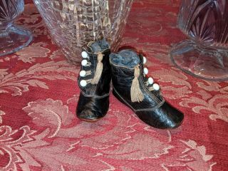 Antique Vintage Old Victorian 1900 Era Black Leather Child Baby Doll Shoe Boots