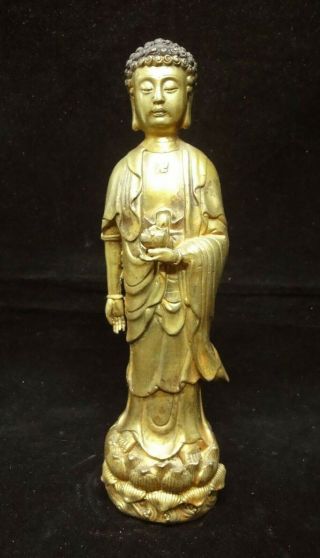 Fine Large Old Chinese Gilt Bronze Shakyamuni Buddha Statue Mark
