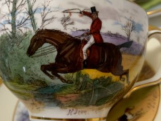 6 Minton Cups & Saucers English Hunting Scenes Gold Trim Signed JE DEAN Antique 6