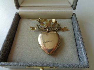 VICTORIAN ANTIQUE ROLLED GOLD & TURQUOISE LOVE HEART LOCKET PENDANT BOW BROOCH 2