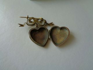 VICTORIAN ANTIQUE ROLLED GOLD & TURQUOISE LOVE HEART LOCKET PENDANT BOW BROOCH 3