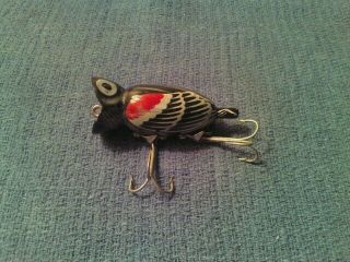 Vintage Fishing Lure Fred Arbogast 1970s Hula Popper In Red Wing Blackbird