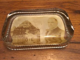 President William Mckinley Memorial Antique Glass Photo Paperweight 1901