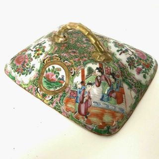 19th Century Chinese Famille Rose Serving Bowl Dish Lid Only W/ Bamboo Handle