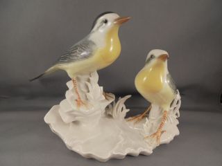 Vintage Karl Ens Porcelain Double Bird Figure Yellow Breasted