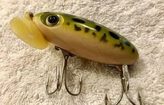 Fishing Lure Fred Arbogast Jitterbug WWll Plastic Lip Frog Tackle Box Crank Bait 3