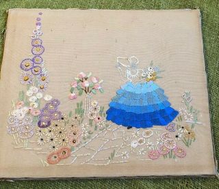 Vintage Crinoline Lady Hand Embroidered Picture 3