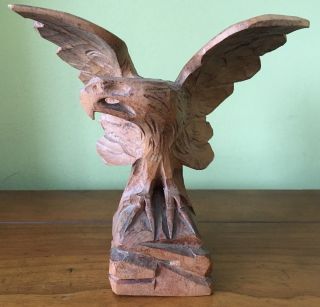 Vintage Hand Carved Wood American Bald Eagle Sculpture Art Figure Realistic