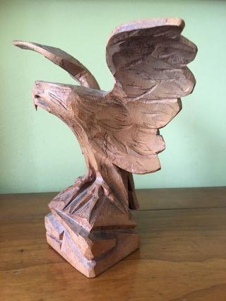 Vintage Hand Carved Wood American Bald Eagle Sculpture Art Figure Realistic 2