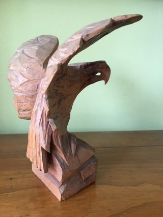 Vintage Hand Carved Wood American Bald Eagle Sculpture Art Figure Realistic 4