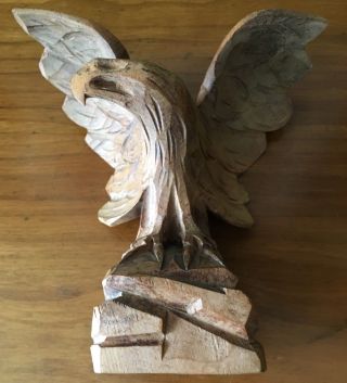 Vintage Hand Carved Wood American Bald Eagle Sculpture Art Figure Realistic 7