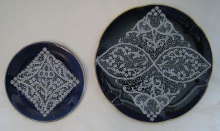 2 Scarce Vintage 19th C.  “venezia” (venice) Italy Porcelain Plates Exquisite Lace