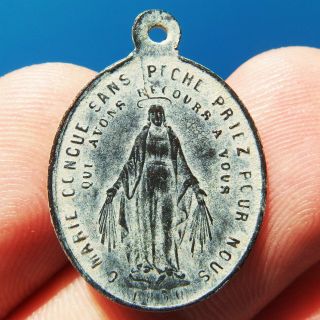 Old Miraculous Virgin Medal Antique Religious French Charm Pendant