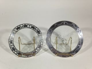 Vtg Sterling Silver Rimmed Cut Glass Inserts Coasters