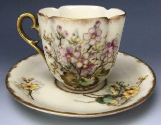 Antique Mystery Maker Hand Painted Floral Gold Gilt Porcelain Tea Cup Saucer Set