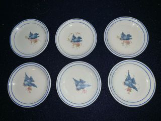 (set Of 6) Vintage Bluebird 3 1/4 " Butter Pats