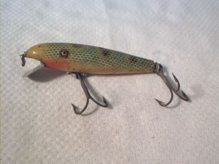 Vintage Old Wood Fishing Lure Pflueger Palomine Frog Scale Ge
