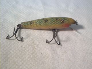 Vintage old wood fishing lure Pflueger Palomine Frog Scale GE 4