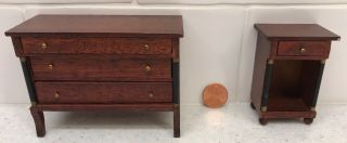 Vintage Wood Empire Bedroom Dollhouse Furniture Antique Chest Drawers Bed Table