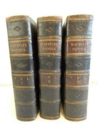 Antique 1867 Leather Walter Scott Waverley Novels - Set of Three Books 3