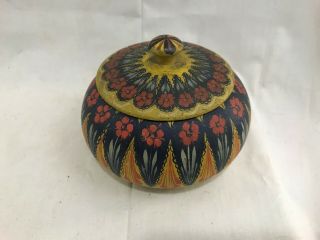 Orig.  Antique / Vint.  Polish Folk Art Hand Painted Covered Jar Box