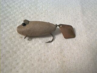 Vintage Old Wood Fly Fishing Lure Heddon Flap - Tail Mouse Grey