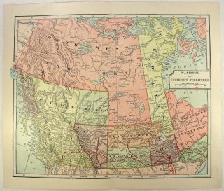 1898 Map Of Western Canada By Dodd Mead & Co.  Bc Manitoba Nwt.  Antique