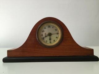 Antique 1930 - 40s Art Deco Wooden Desk Mantel Table Clock Brass Simple Decor