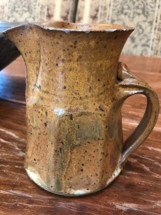 Antique Early 1900’s Small Stoneware Pitcher 5” T 4” Base Signed Eb