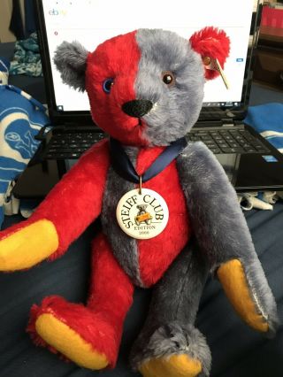 Vintage Steiff Bear 2000 Club Edition Red & Blue Mohair No 420214 Low 424