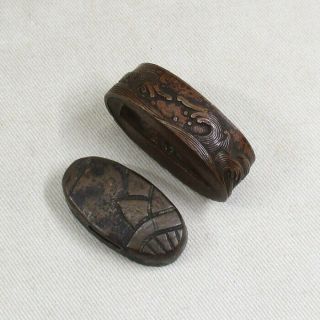 A375: Real Old Japanese Copper Fuchi And Kashira For Sword Mountings Koshirae.