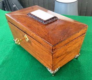 Antique Sarcophus Two Compartment Tea Caddy.  Has A Lock And Key