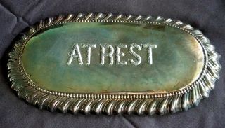 At Rest Antique Casket Coffin Plaque Metal Plate Vintage Funeral Nos