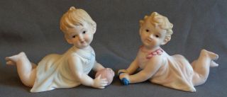 Vintage Matching Pair Small Bisque Piano Baby Babies Numbered 7533 In Red