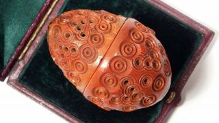 Antique Victorian Treen Wooden Carved Egg Case Thimble Holder - Sewing Interest
