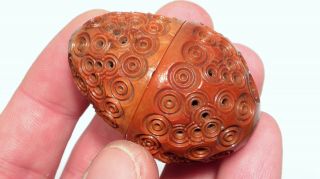 Antique Victorian Treen Wooden Carved Egg Case Thimble Holder - Sewing interest 3