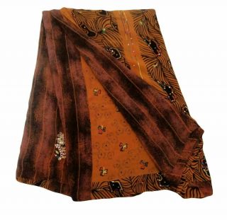 Vintage Saree Indian Crepe Silk Embroide Fabric Décor Craft Sari